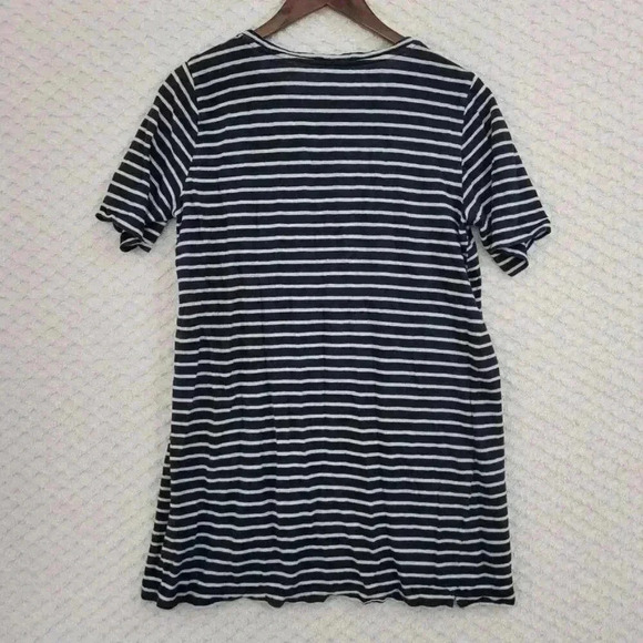 Eileen Fisher 100% linen Petite L Black & White Striped Blouse Short sleeve - Picture 2 of 7